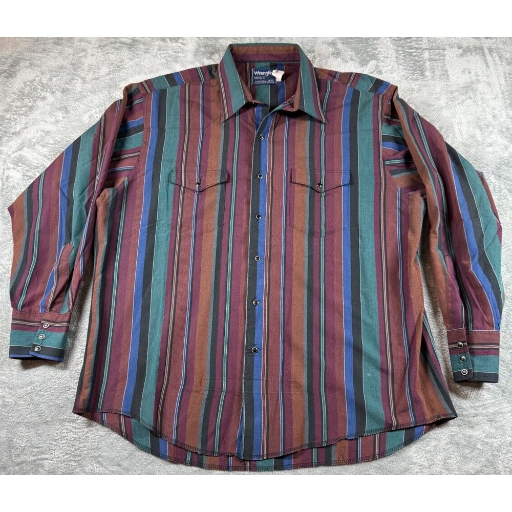 Vtg Wrangler Pearl Snap Mens 18-35 Multicolor Western Rodeo Cowboy
